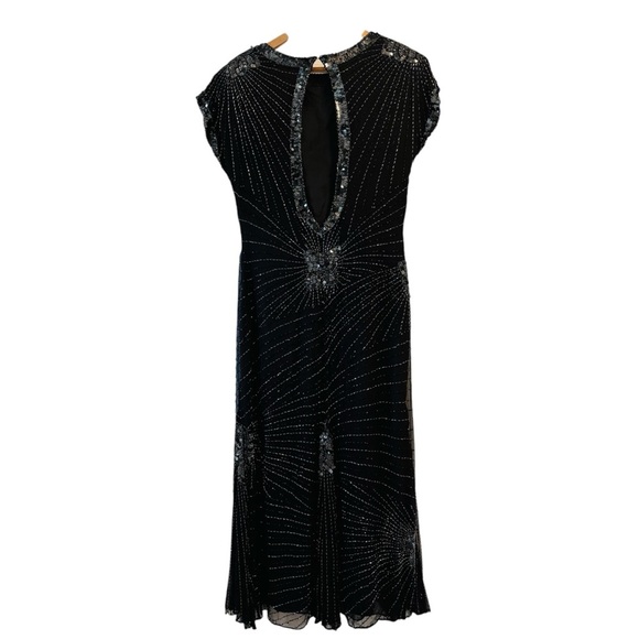 Vintage 80's Oleg Cassini Silk Beaded Sequined Long Evening Gown Black Size 8 - Picture 4 of 16